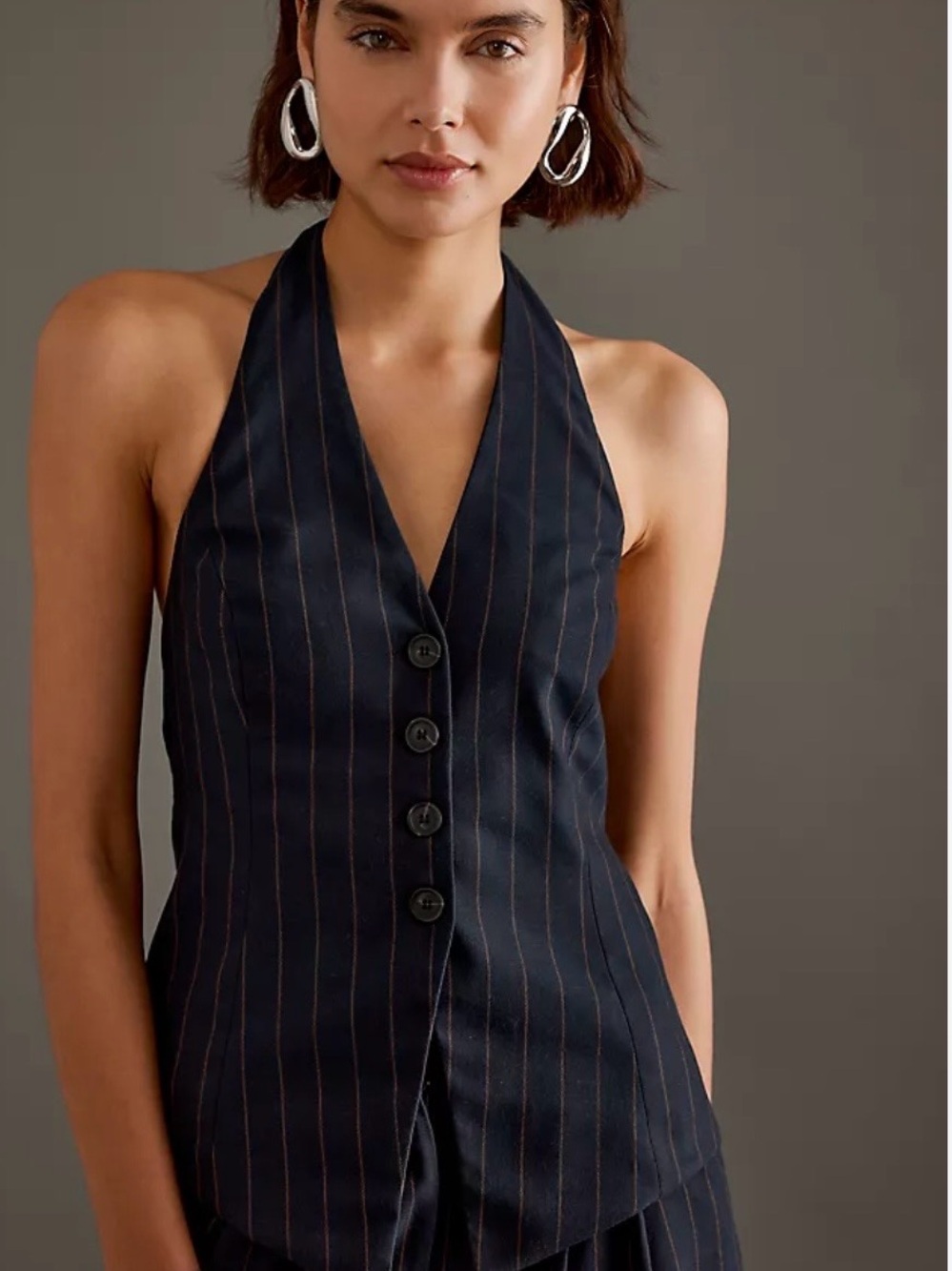 Annabelle Black Pinstripe Tailored Halter neck top Waistcoat Vest